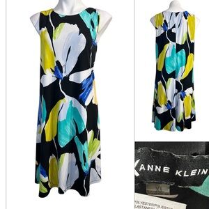 Anne Klein dress sz XL Multicolor Sleeveless floral A-line knee length office‎